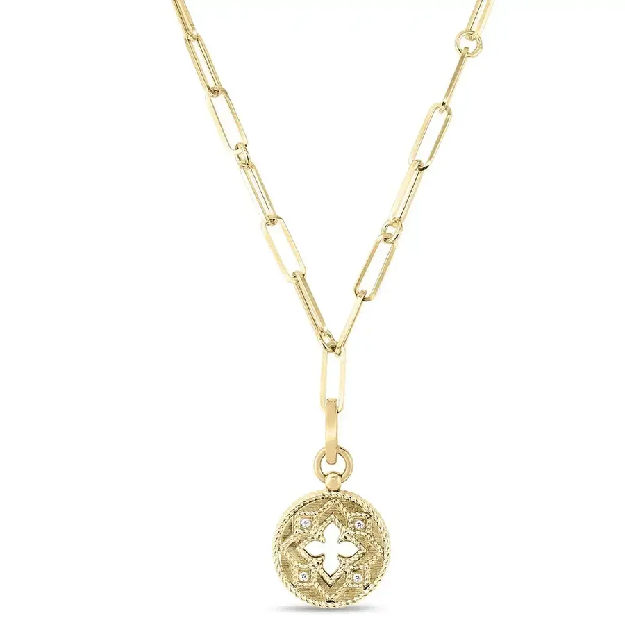 Venetian Princess 0.08ct Diamond Small Medallion Necklace in 18K Yellow Gold 19"