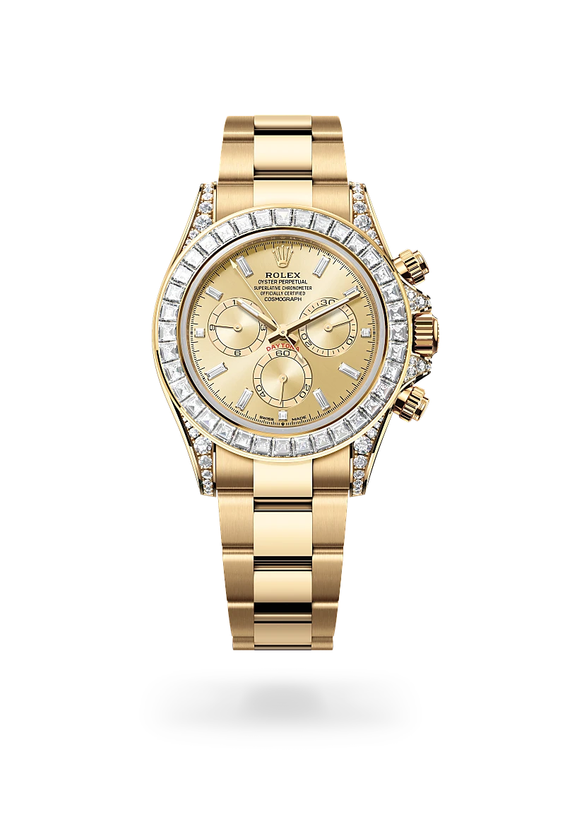 rolex Cosmograph Daytona in 18 kt yellow gold with lugs set with diamonds, M126598TBR-0001 - Sylvan's Jewelers