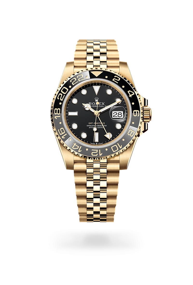 rolex GMT-Master II in 18 kt yellow gold, M126718GRNR-0001 - Sylvan's Jewelers