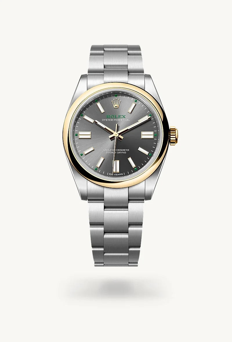 rolex Oyster Perpetual in Yellow Rolesor - combination of Oystersteel and yellow gold, M134303-0001 - Sylvan's Jewelers