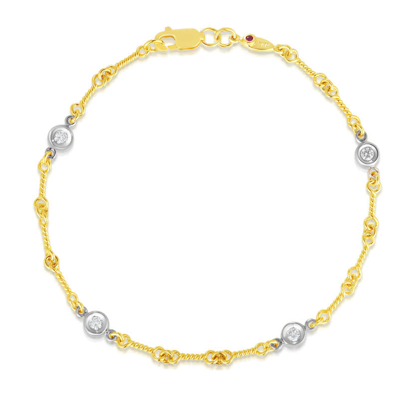 Diamond by the Inch 0.16ct Diamond Dog Bone Link Bracelet in 18K Yellow and White Gold, 7"