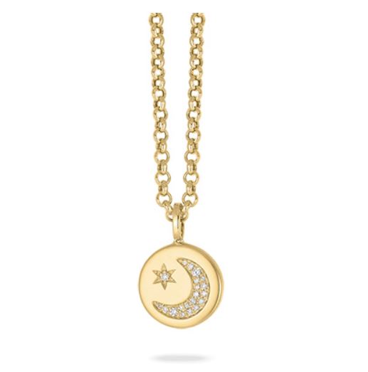 Celestia 0.15ct Diamond Moon and Star Satin Finish Pendant in 18K Yellow Gold, without chain