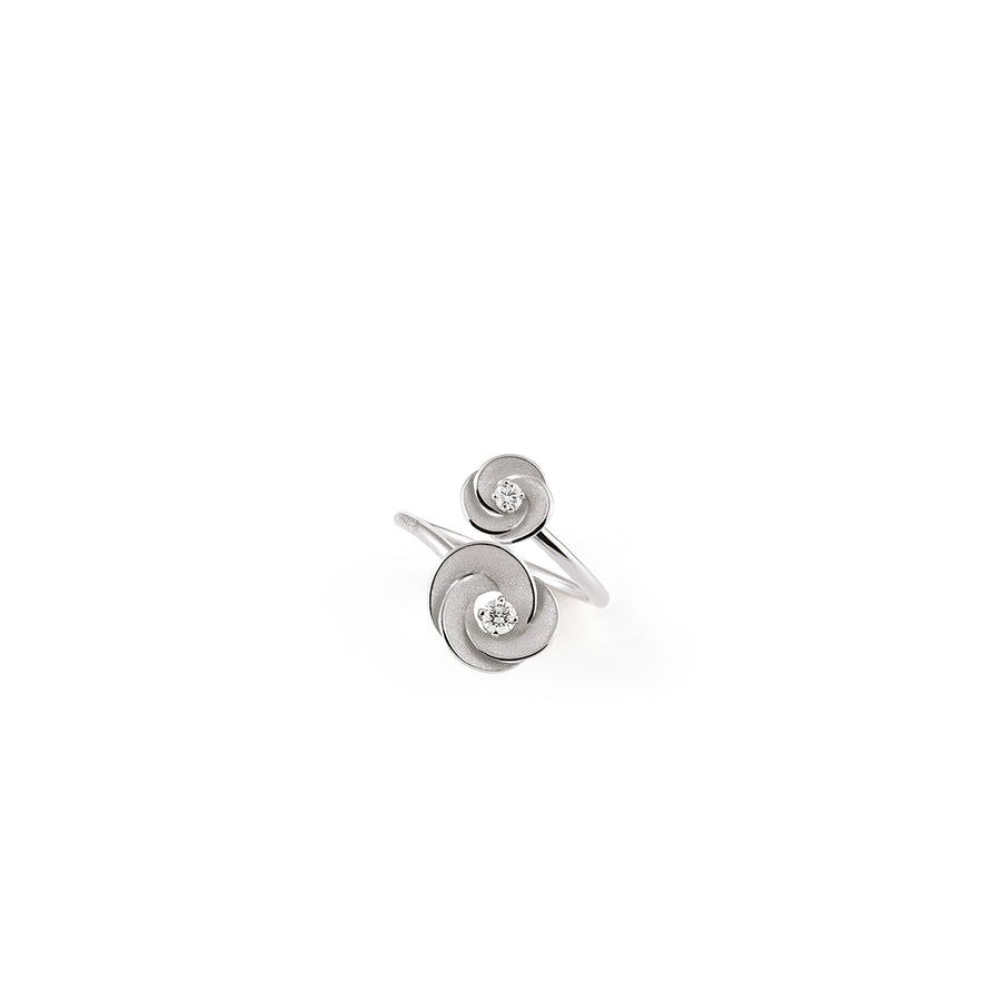 Desert Rose 0.16ct Diamond Bypass Ring in 18K White Ice Gold, size 5.5