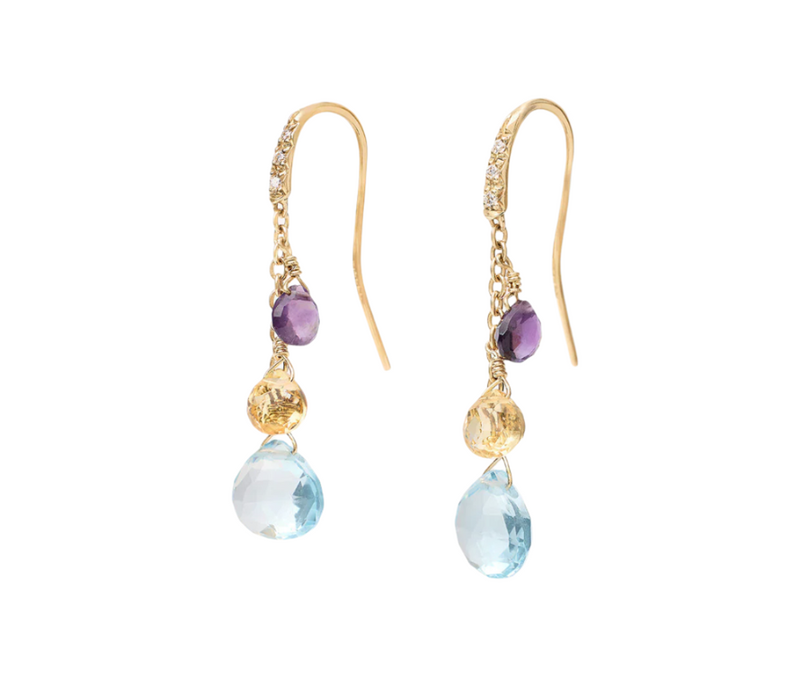 Paradise 0.05ct Diamond and Mixed Gemstone Dangle Earrings in 18K Yellow Gold