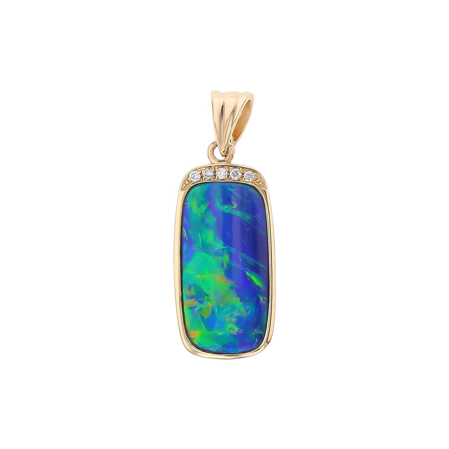 Rectangle Opal Doublet and Diamond Pendant only in 14K Yellow Gold