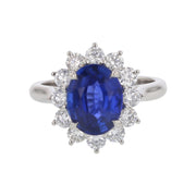 3.12ct Oval Sri Lankan Royal Blue Sapphire (H) DGL and 0.97ct Full Cut Diamonds FG/VS Halo Ring in Platinum