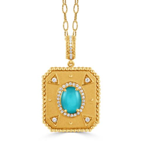 0.41ct Diamond and 1.62ct Quartz and Turquoise Doublet Halo Pendant in 18K Yellow Gold, without chain