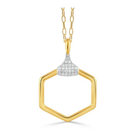 0.44ct Diamond Pave Bail Hexagon Pendant in 18K Yellow and White Gold, without chain