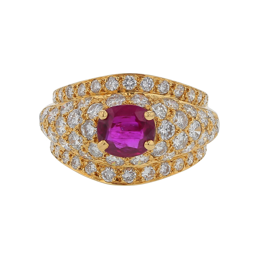 1.05ct Round Ruby and 2.01ct Round Diamond Ring in 18K Yellow Gold