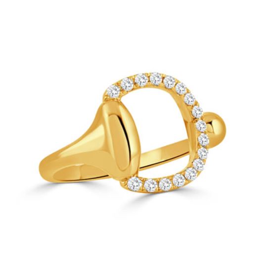 Equestrian 0.24ct Diamond Stirrup Ring in 18K Yellow Gold, size 6.5