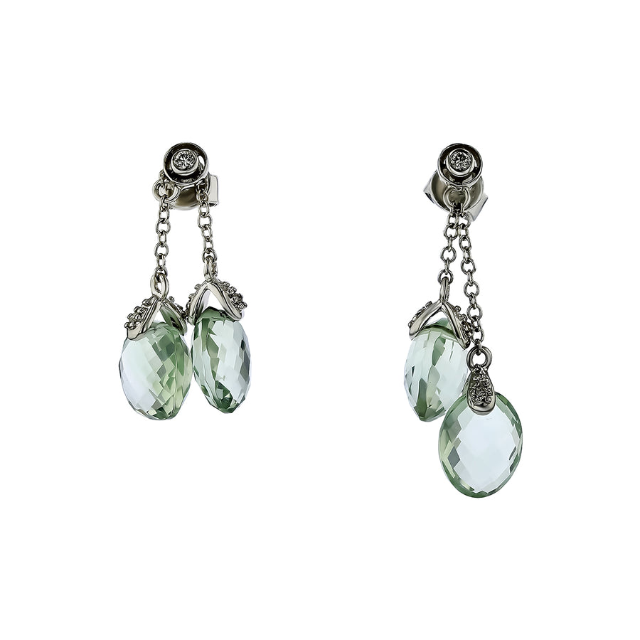 8.78ct Green Amethyst and 0.08ct Diamond Drop Earrings in 14K White Gold