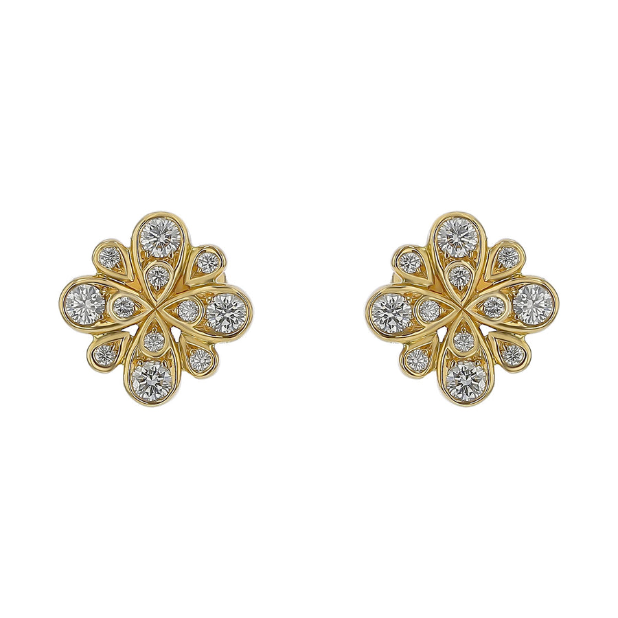 Scallop Jubilee 0.54ct Diamond 12mm Stud Earrings in 18K Yellow Gold