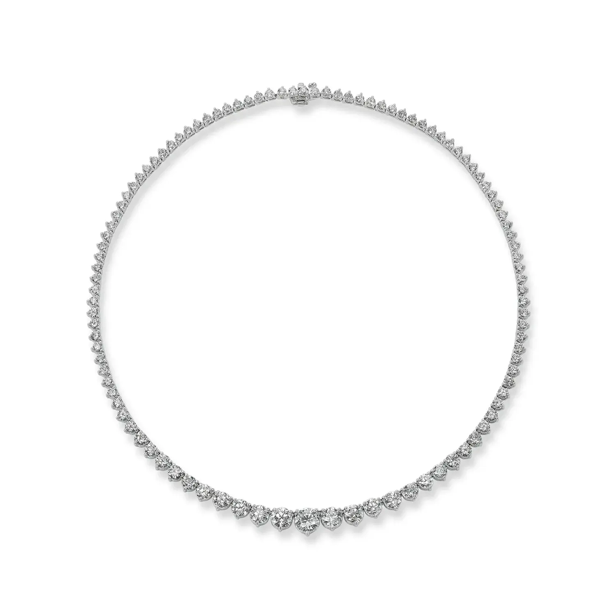 8.54ct Round Brilliant Diamond Riviera Necklace in 18K White Gold, 17"