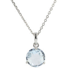 1.19ct 7mm Round Aquamarine 3 Prong Pendant in 14K White Gold on 18" Chain