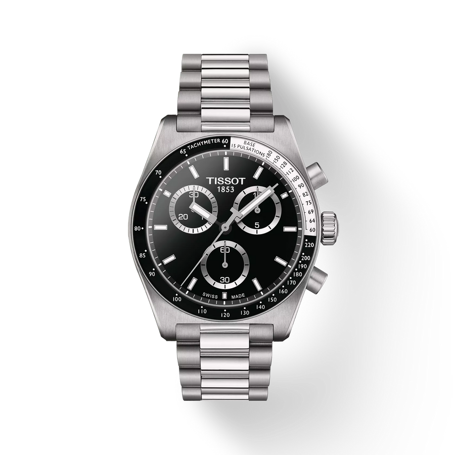 40mm T-Sport PR516 Chronograph Black Dial Watch in Stainless Steel,  Bracelet