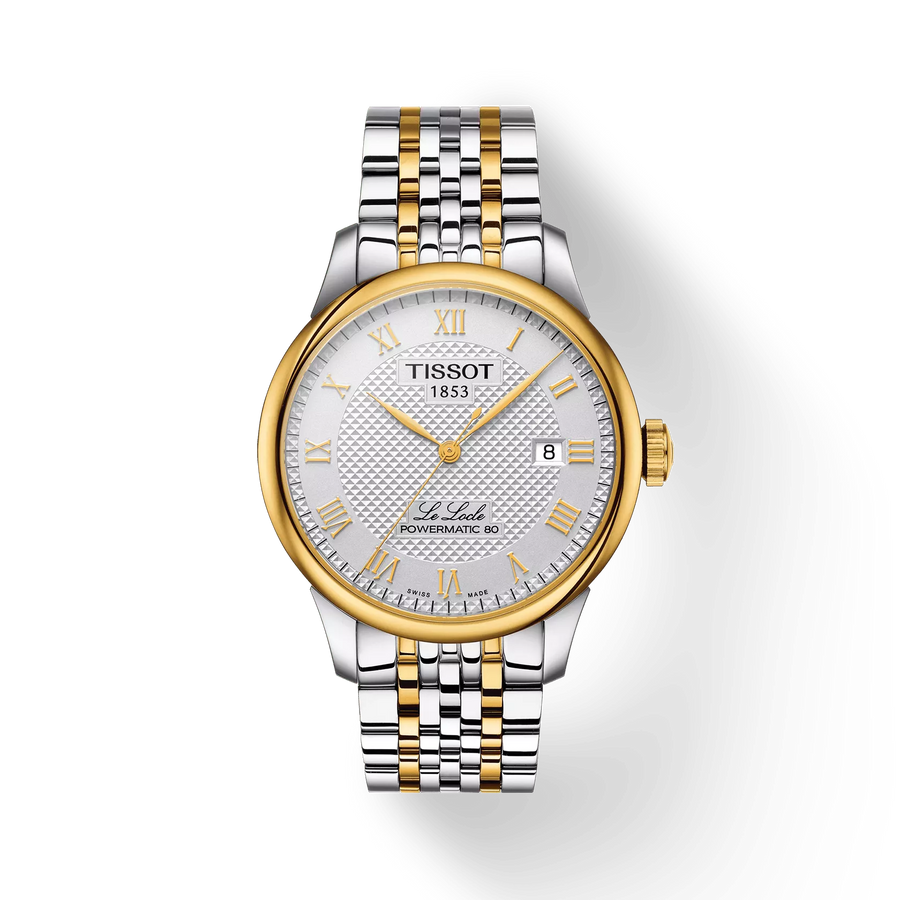 39.3mm Le Locle Powermatic 80 Watch with Silver Dial in Stainless Steel with Yellow Gold PVD, Bracelet