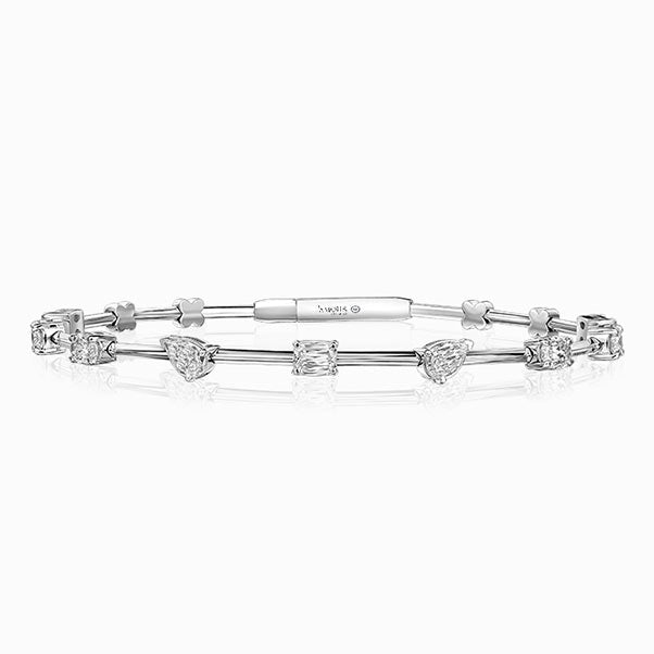 1.76ct Mixed Shape Crisscut Diamond Station Bangle Bracelet in 14K White Gold