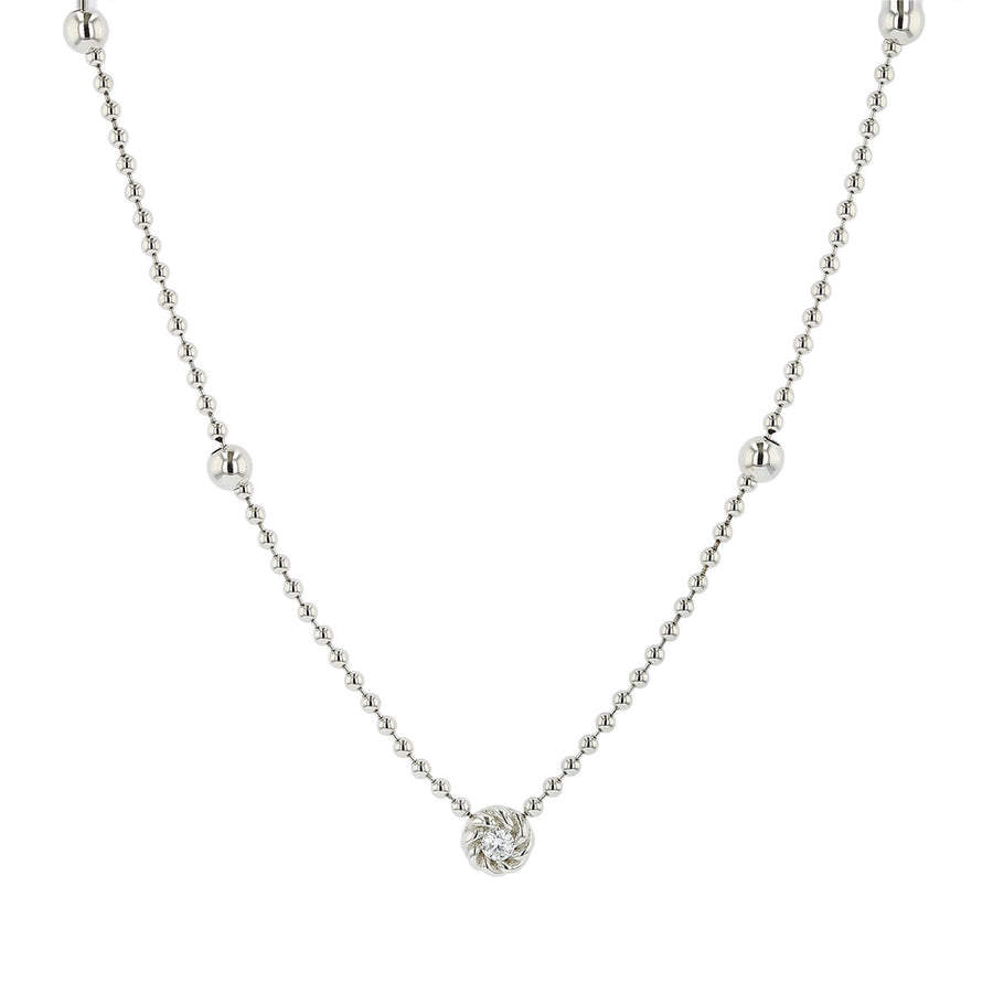 Diamonds by the Inch 0.08ct Diamond Alternating Bead Chain Necklace in 18K White Gold, 18"