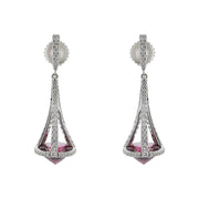 Pastel Diamond Chandelier Garnet Drop Earrings