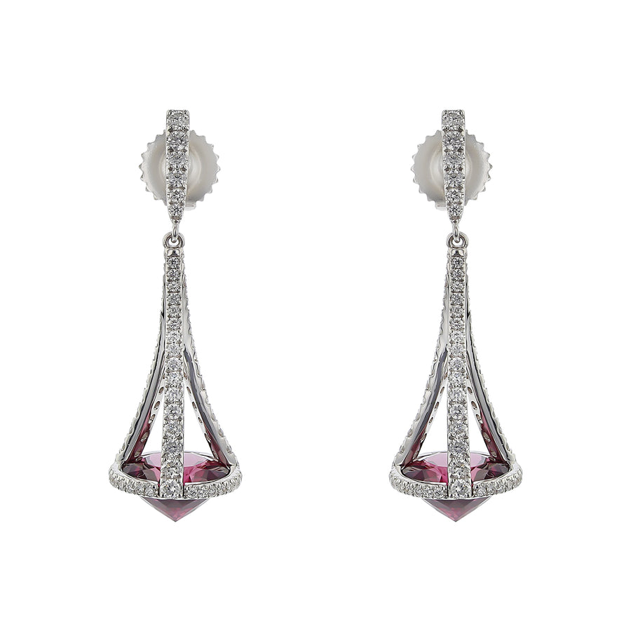 Pastel Diamond Chandelier Garnet Drop Earrings