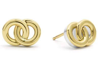 Signature Caviar Interlocking Circle Stud Earrings in 18K Yellow Gold and Sterling Silver