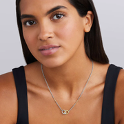 Caviar Lux Diamond 12mm Interlocking Necklace in Sterling Silver and 18K Yellow Gold, 16-18"