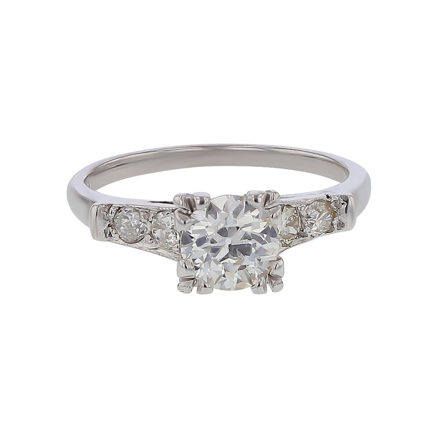 0.67ct Old European Cut Diamond and 0.16ct Diamonds Ring in 14k White Gold, Size 4.5