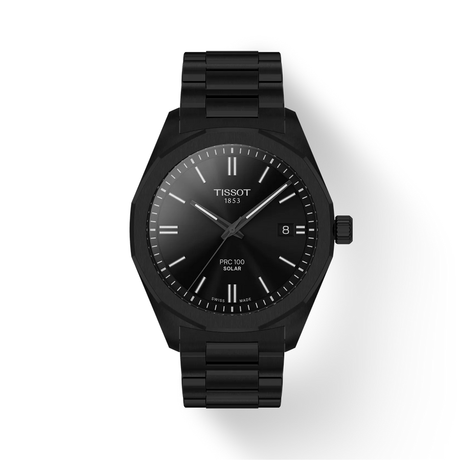 39mm PRC 100 Solar Quartz Watch with Black Dial in Stainless Steel with Black PVD, Bracelet