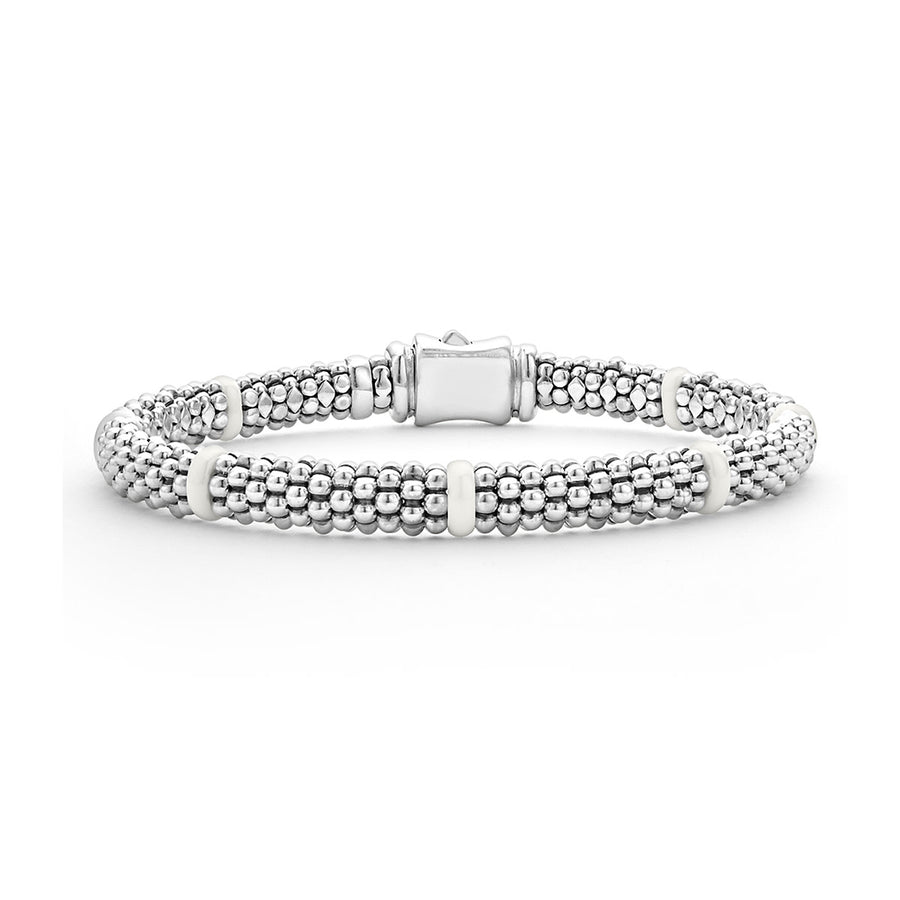 White Caviar Seven Station Beaded Bracelet in White Ceramic and Sterling Silver