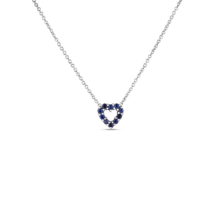 Tiny Treasures 0.10ct Diamond and 0.10ct Sapphire Reversible Heart Pendant in 18K White Gold, 18" chain