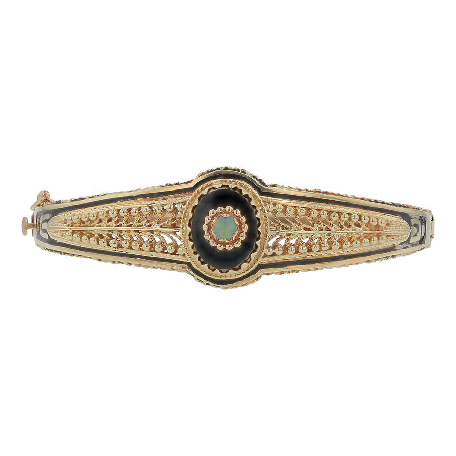 Opal and Black Onyx Enameled Victorian Bracelet in 18K Yellow Gold