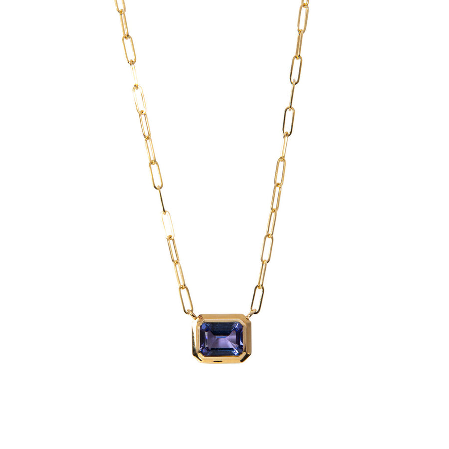 Manhattan 2.25ct Emerald Cut Tanzanite East - West Bezel Set Necklace in 18K Yellow Gold, 16"