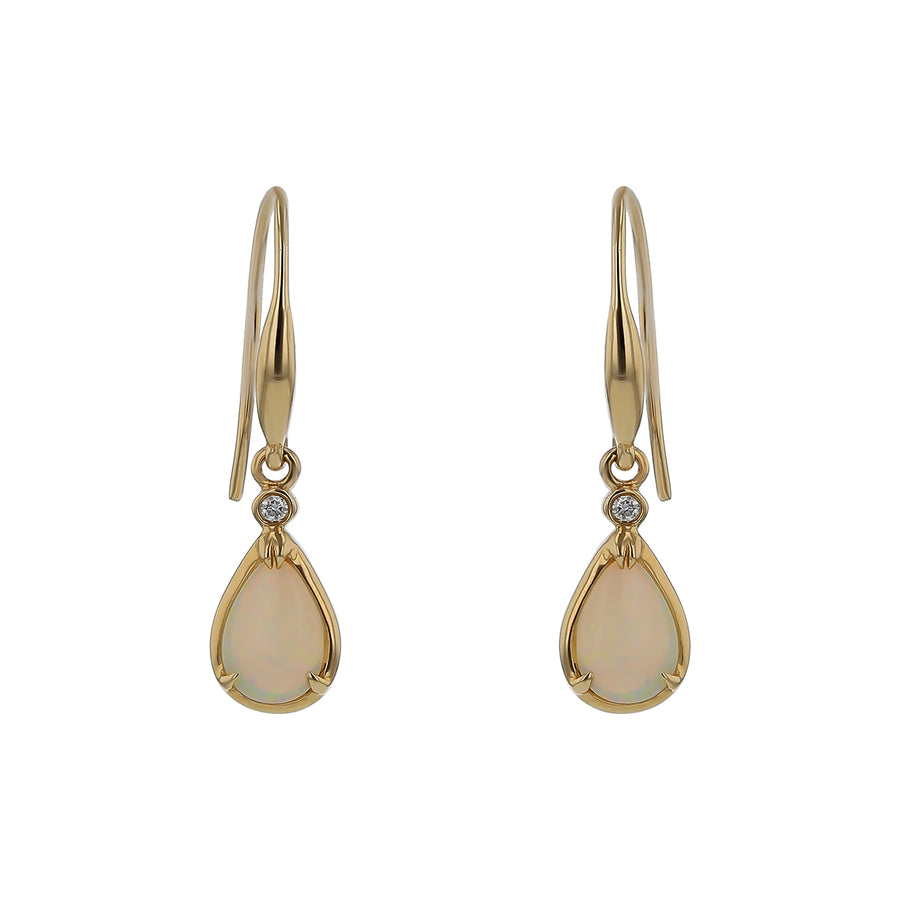 Pear Shape Opal and Diamond Drop Earrings in 14K Yellow Gold