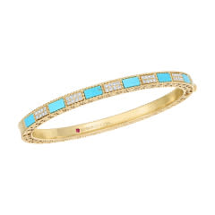 Mosaic 2.73ct Rectangular Stabilized Turquoise and 0.40ct Round Diamonds Bangle in 18K Yellow Gold