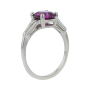 2.43ct Cushion Tanzanian Garnet and 0.25ct Diamond 3-Stone Ring in Platinum, Size 8