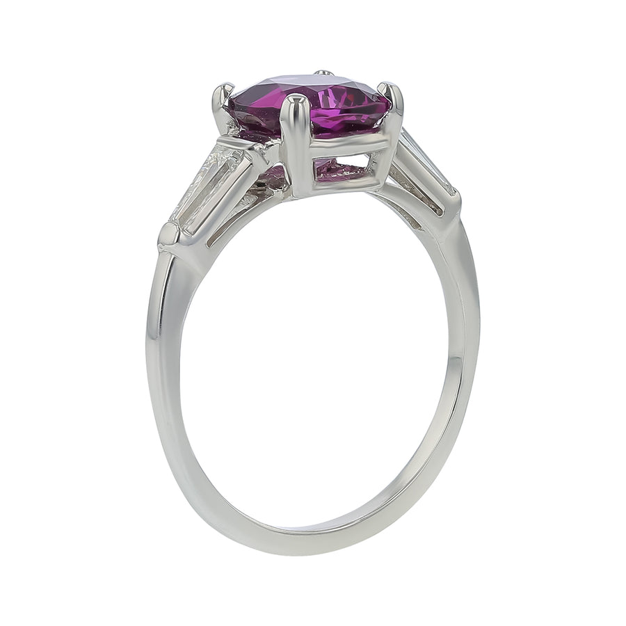 2.43ct Cushion Tanzanian Garnet and 0.25ct Diamond 3-Stone Ring in Platinum, Size 8