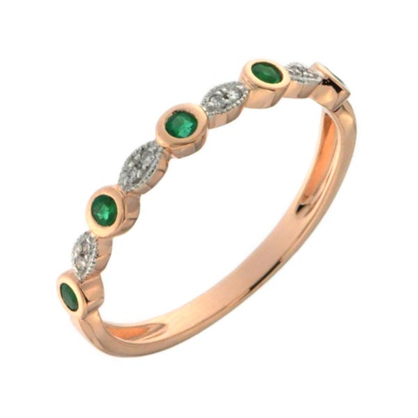Round Emerald and Diamond Band in 14K Yellow Gold