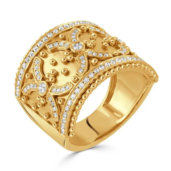 Byzantine 0.44ct Diamond Milgrain Edge Oval Pattern Ring in 18K Yellow Gold, size 6.25
