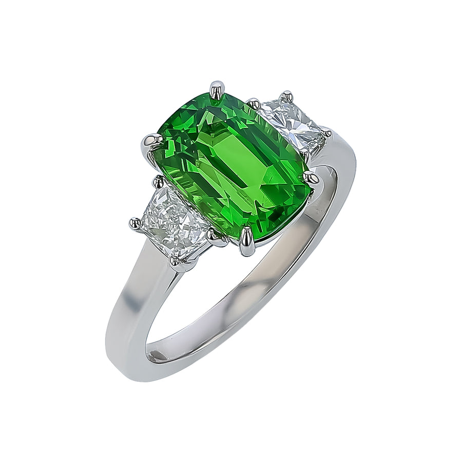 3.51ct Tsavorite and 0.69ct Diamond Ring in Platinum, size 6.25