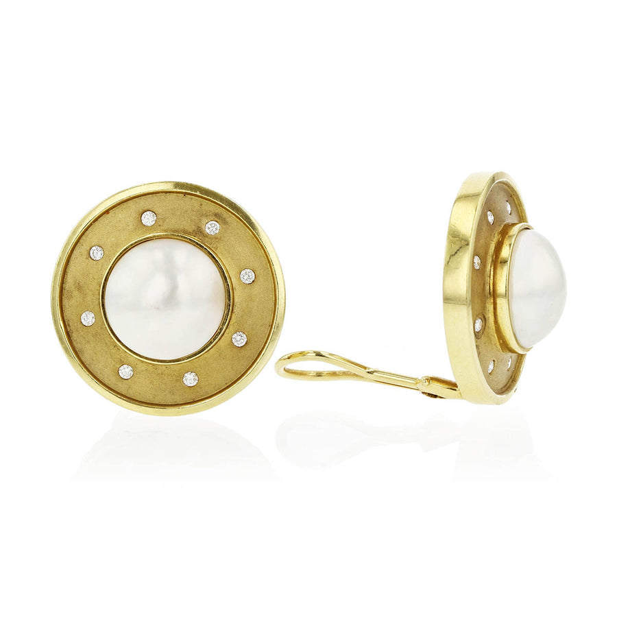 0.32ct Diamond and Mabe Pearl Clip-On Earrings in 14K Yellow Gold