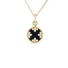 Colored Medallion 0.05ct Diamond and Black Jade Pendant on Chain in 18K Yellow Gold, 17"