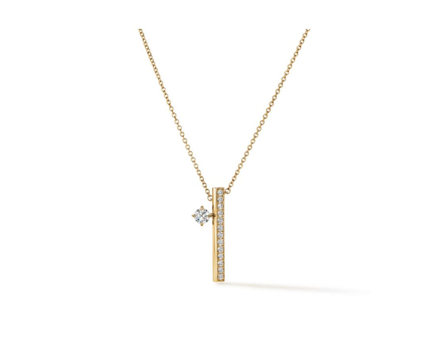 Barre Floating 0.48ct Diamond Pave Bar Necklace in 18K Yellow Gold, 18"