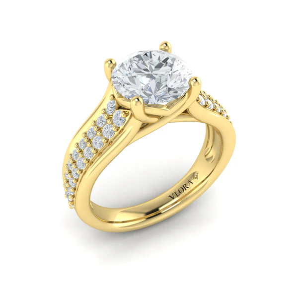 Crescendo 0.44ct Diamond Ring Semi Mount in 18K Yellow Gold for 1.50ct Round Center, size 6.5