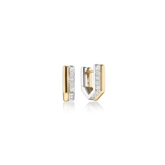 0.28Ct White Sapphire Huggie Earrings in Sterling Silver and 18K Yellow Gold