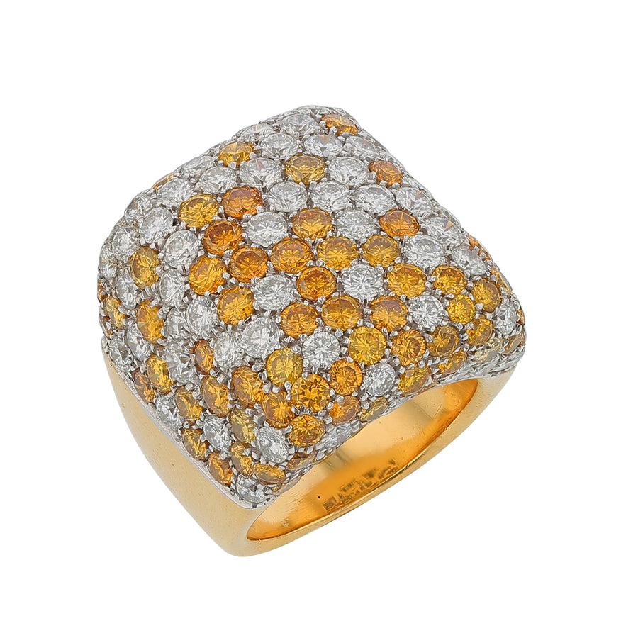 7.25ct Fancy Yellow, Brown, Orange and White Diamond Ring in 18K Yellow Gold, size 7