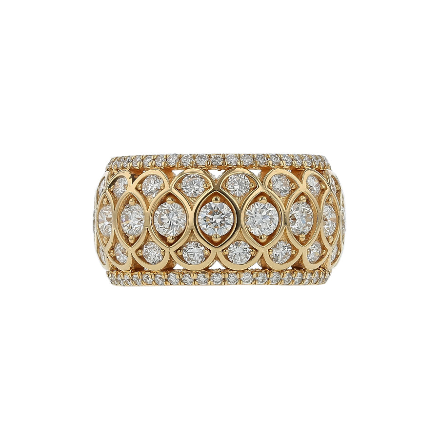 Honeycomb Diamond 5 Row Dome Ring in 18K Yellow Gold, size 6