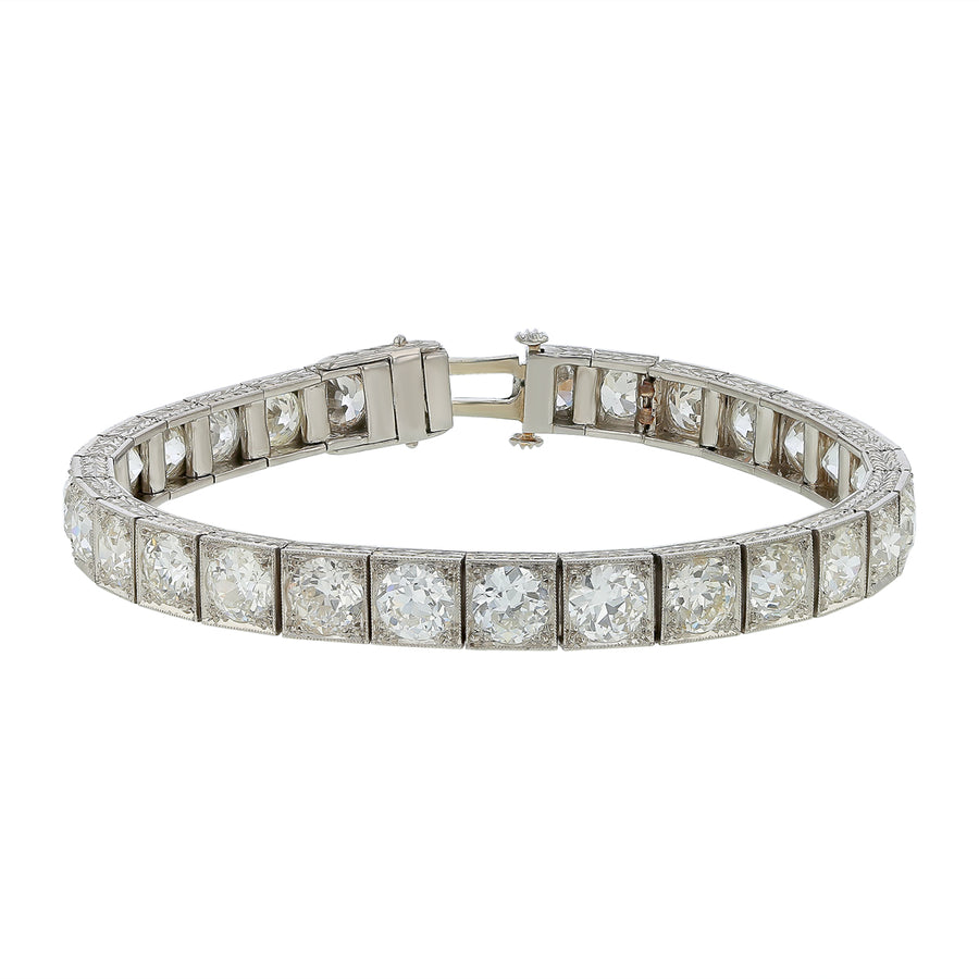 Gattle & Co. 15.95ct Round Diamond Hand Engraved Art Deco Line Bracelet in Platinum, 6.5"