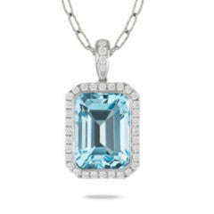 Sky Blue 7.92ct Blue Topaz and 0.45ct Diamond Halo Pendant in 18K White Gold, without chain