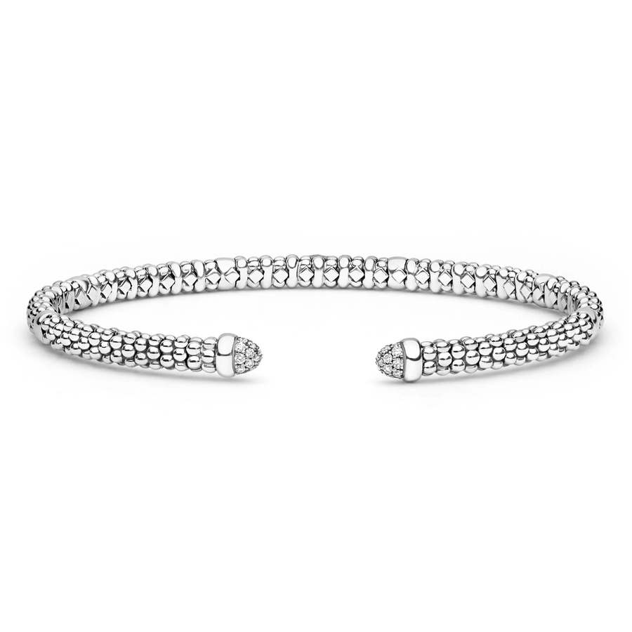 Signature Caviar 0.05ct Diamond Versa Torque Cuff Bracelet in Sterling Silver, size medium