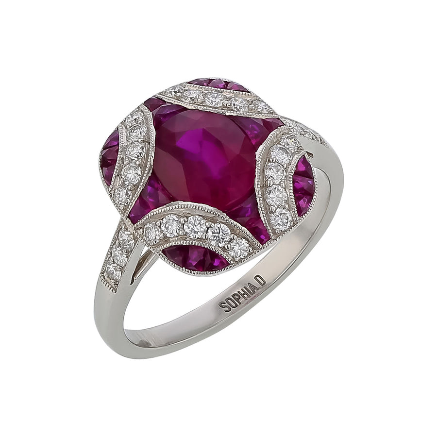 1.69ct Oval Ruby, 0.50ct Ruby and 0.33ct Diamond Ring in Platinum, Size 6.25
